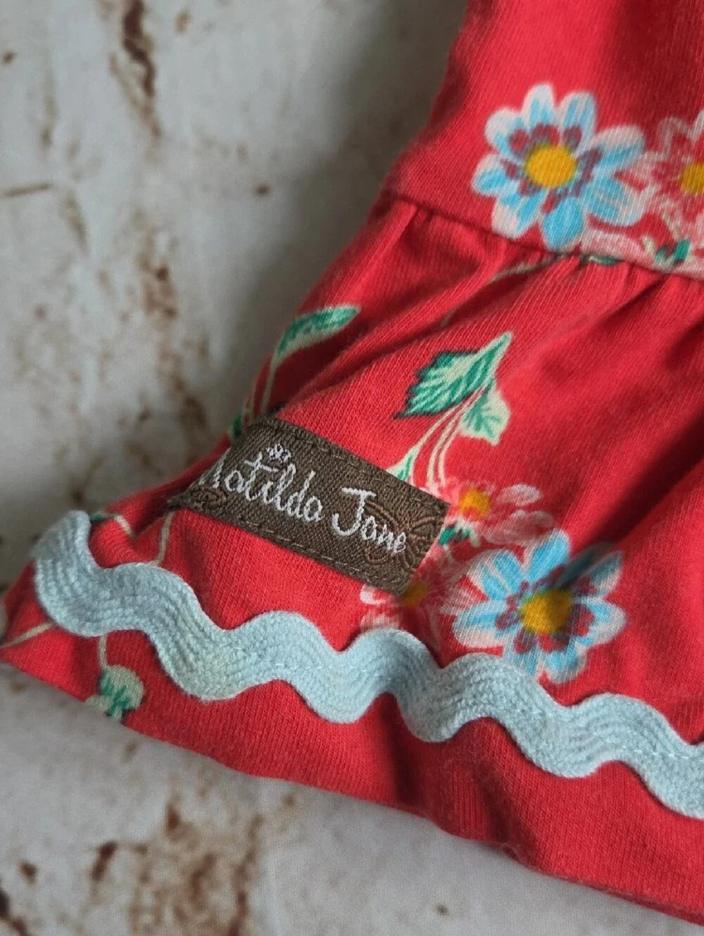 Matilda Jane Red Floral Tiered Dress with Light Blue Ruffle Straps